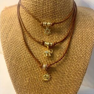 Triple Layer Brown Necklace with Gold Accents